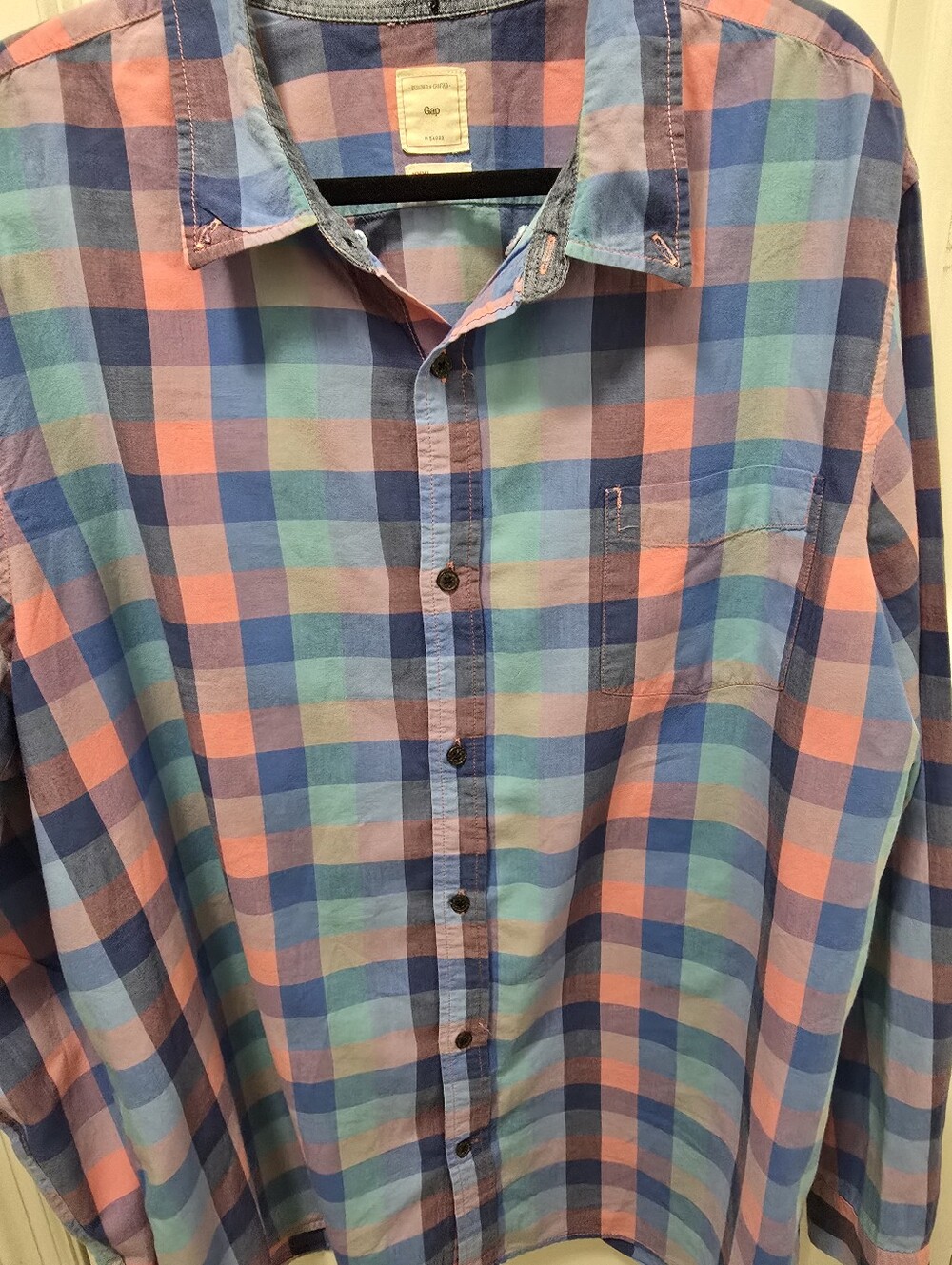 GAP Mens 3XL Multicolor Plaid Button Down Shirt Blue Pink